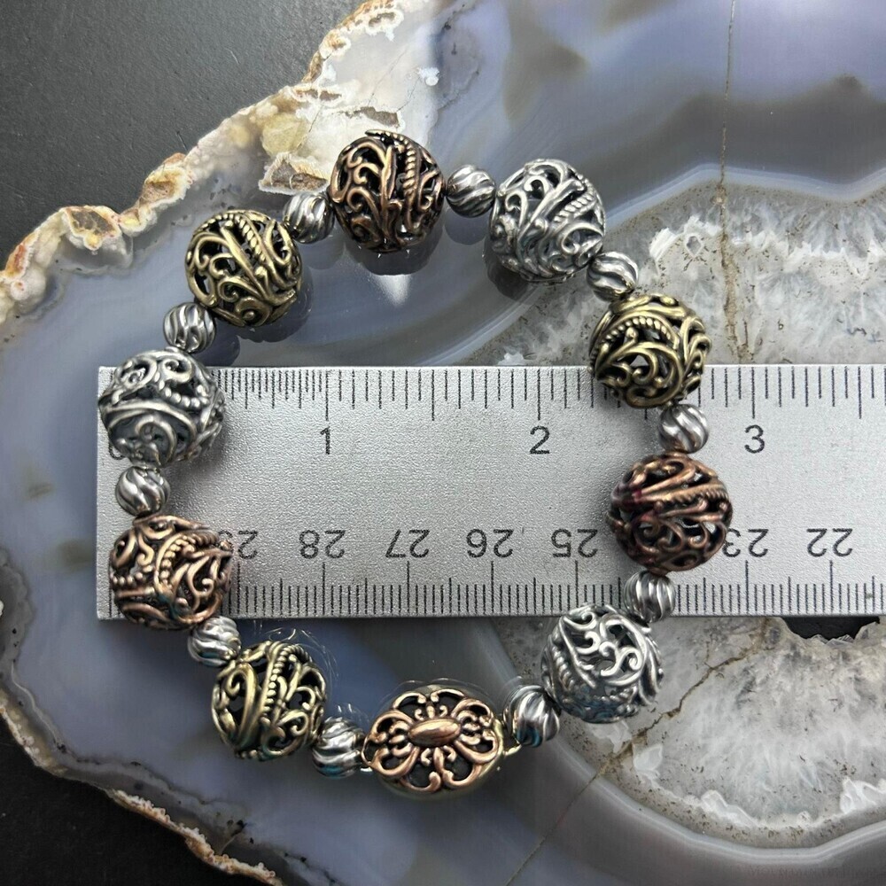 Carolyn Pollack Sterling, Brass, Copper Decorated Swirl Beads Bracelet For Women - Picture 9 of 10